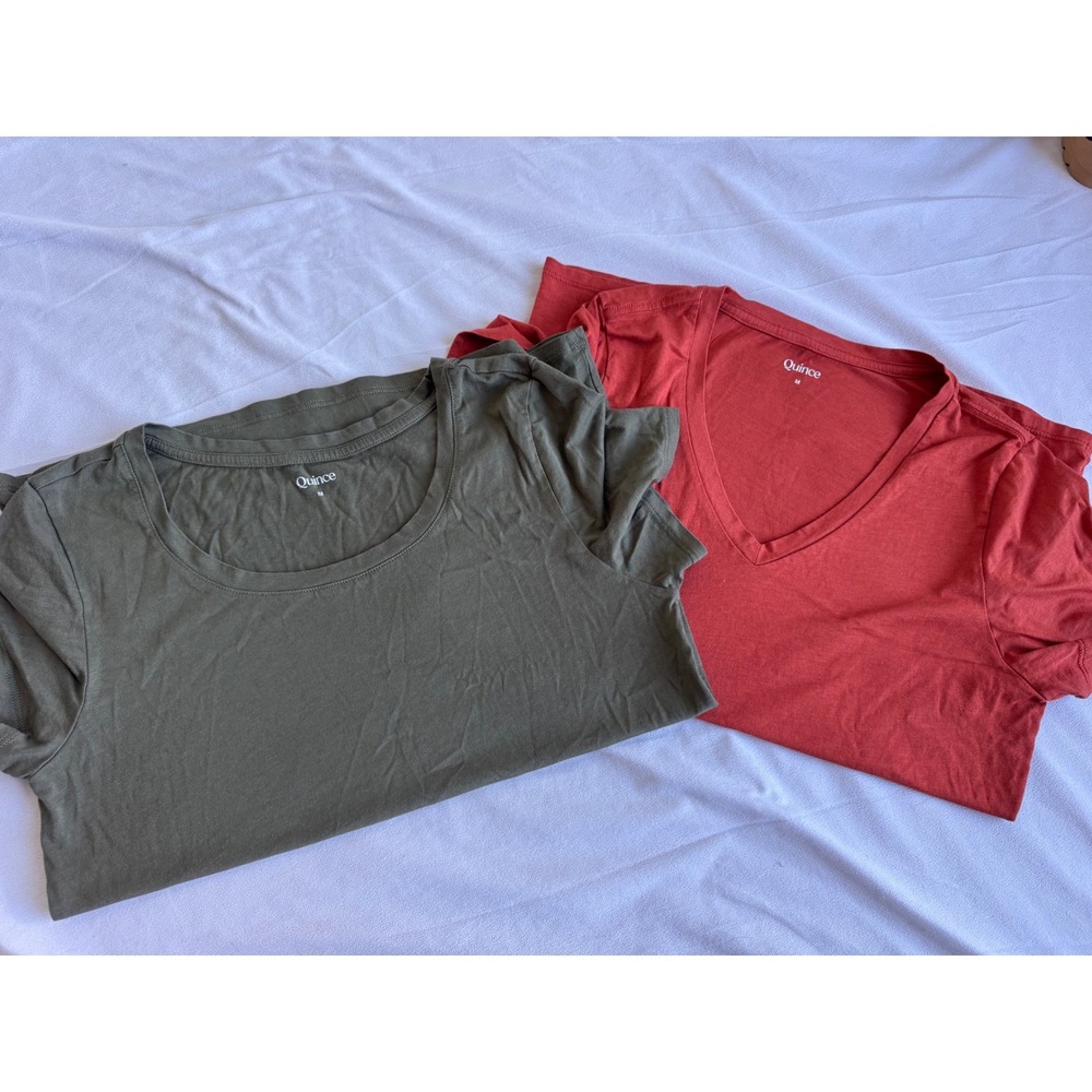 Quince Cotton Modal Tee Set 2 Burnt Sienna V-Neck Olive Scoop Neck M Minimalist